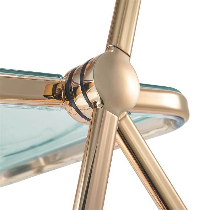 Bowery Hill Acrylic Folding Chair With Gold Metal Frame in Jade Green