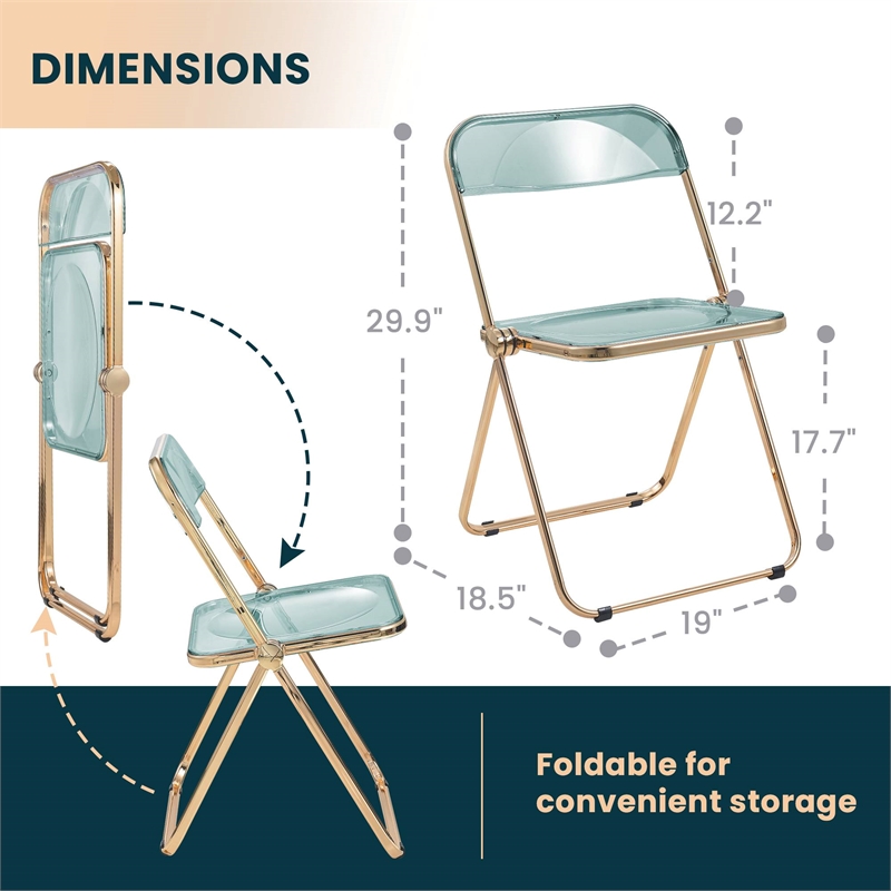 Bowery Hill Acrylic Folding Chair Gold Metal Frame 2 Set in Jade Green