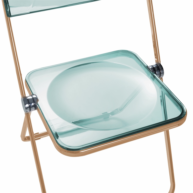 Bowery Hill Acrylic Folding Chair Gold Metal Frame 2 Set in Jade Green