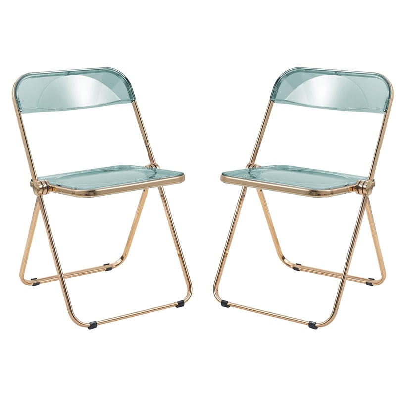 Bowery Hill Acrylic Folding Chair Gold Metal Frame 2 Set in Jade Green