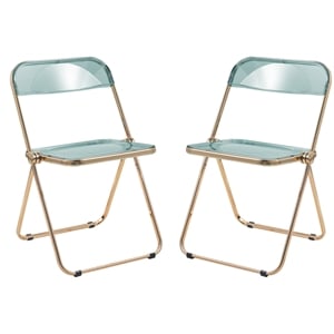 Bowery Hill Acrylic Folding Chair Gold Metal Frame 2 Set in Jade Green