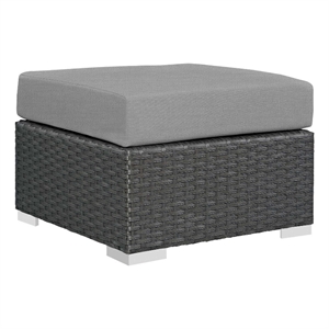 Bowery Hill Aluminum and Rattan Patio Ottoman in Canvas/Gray