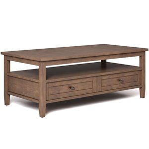 Bowery Hill Solid Wood 48&quot Coffee Table in Rustic Natural Aged Brown