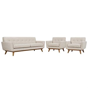 Bowery Hill Modern Fabric 3-Piece Sofa Set with Armchairs in Beige