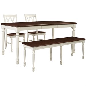 Bowery Hill 4Pc Wood Butterfly Leaf Dining Set in Distressed White