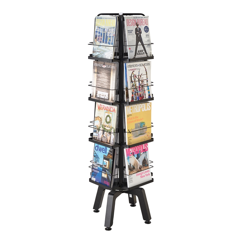 Bowery Hill Steel Mesh Rotating Magazine Stand 5580BL 16 Pocket Black