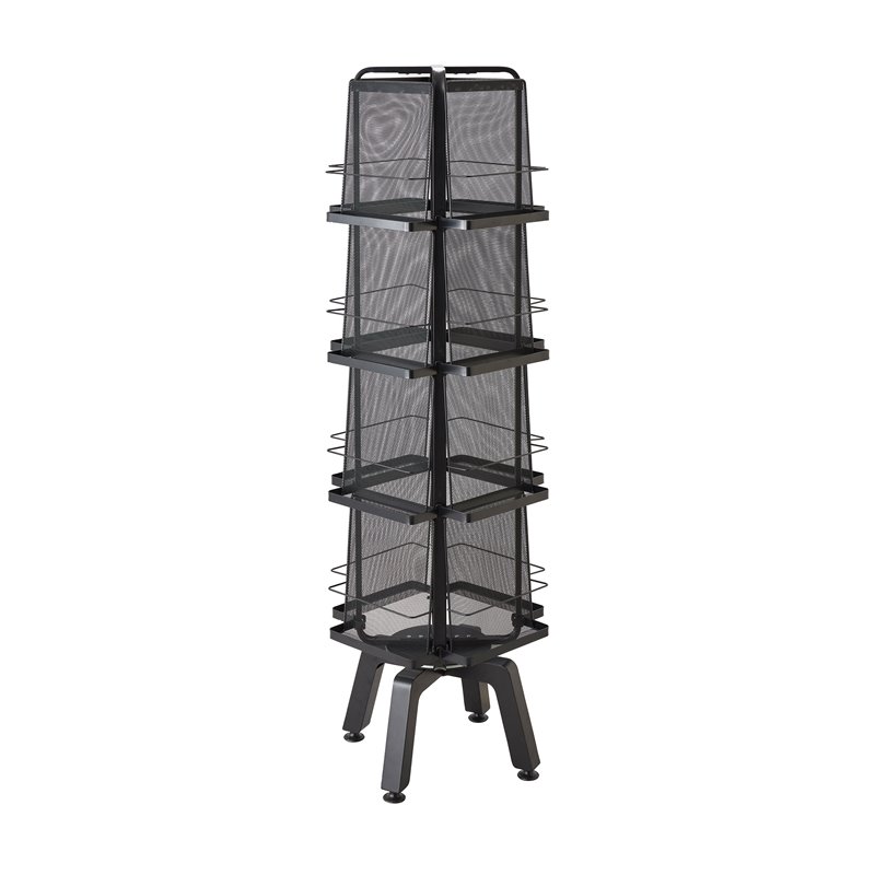 Bowery Hill Steel Mesh Rotating Magazine Stand 5580BL 16 Pocket Black