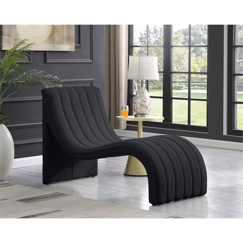 Bowery Hill Contemporary Soft Black Teddy Finish Fabric Chaise