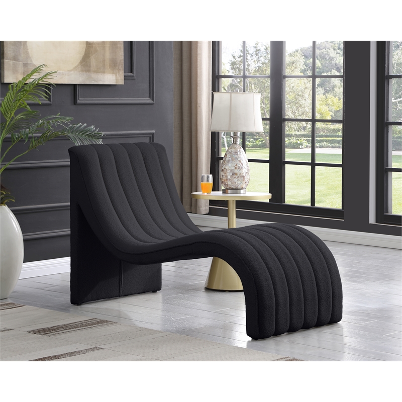 Bowery Hill Contemporary Soft Black Teddy Finish Fabric Chaise
