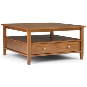 Bowery Hill Wood 36&quot Square Transitional Coffee Table in Light Golden Brown