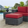 Bowery Hill Contemporary Aluminum and Rattan Patio Ottoman in Canvas/Red