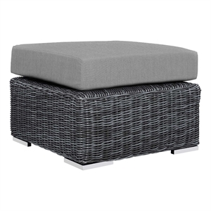 Bowery Hill Aluminum and Rattan Patio Ottoman in Canvas/Gray