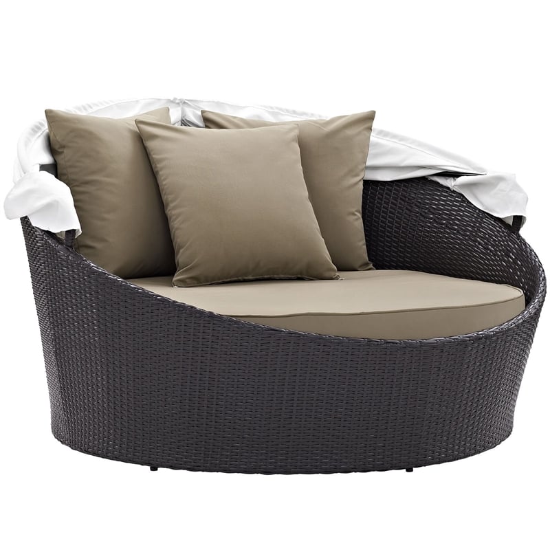 Bowery Hill Canopy Aluminum and Rattan Patio Daybed in Espresso/Mocha