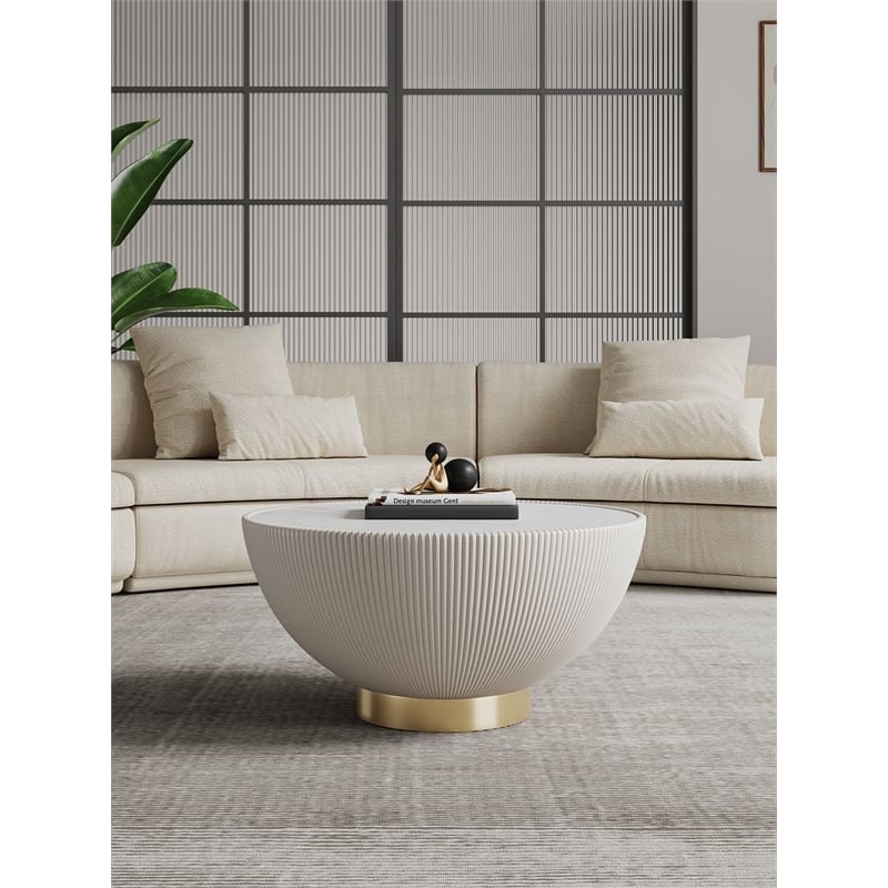 Bowery Hill Contemporary Coffee Table with Steel Frame in Cream