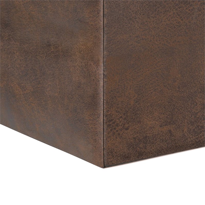 Bowery Hill Cube Storage Ottoman with Tray in Distressed Brown Faux Leather