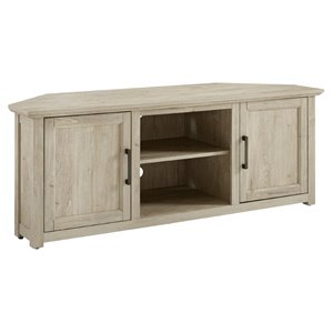 Bowery Hill Contemporary 58&quot Rustic Wood Corner TV Stand in Frosted Oak