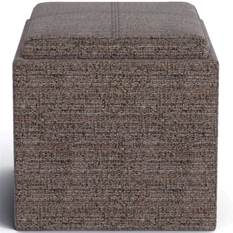 Bowery Hill Square Tweed Fabric Storage Ottoman With Tray in Mink Brown