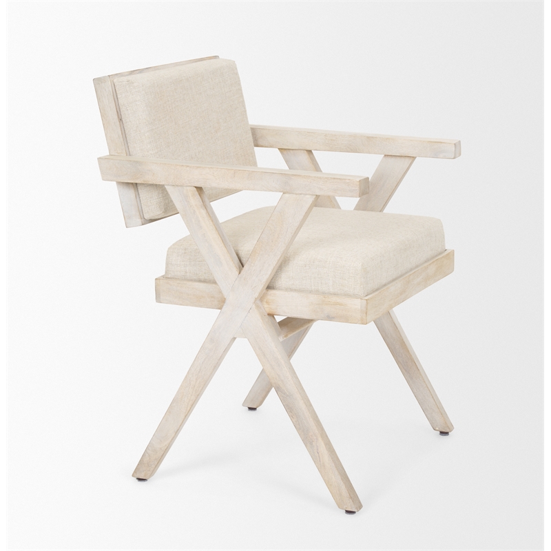 Bowery Hill Cream Fabric Wrap Brown Wooden Frame Dining Chair