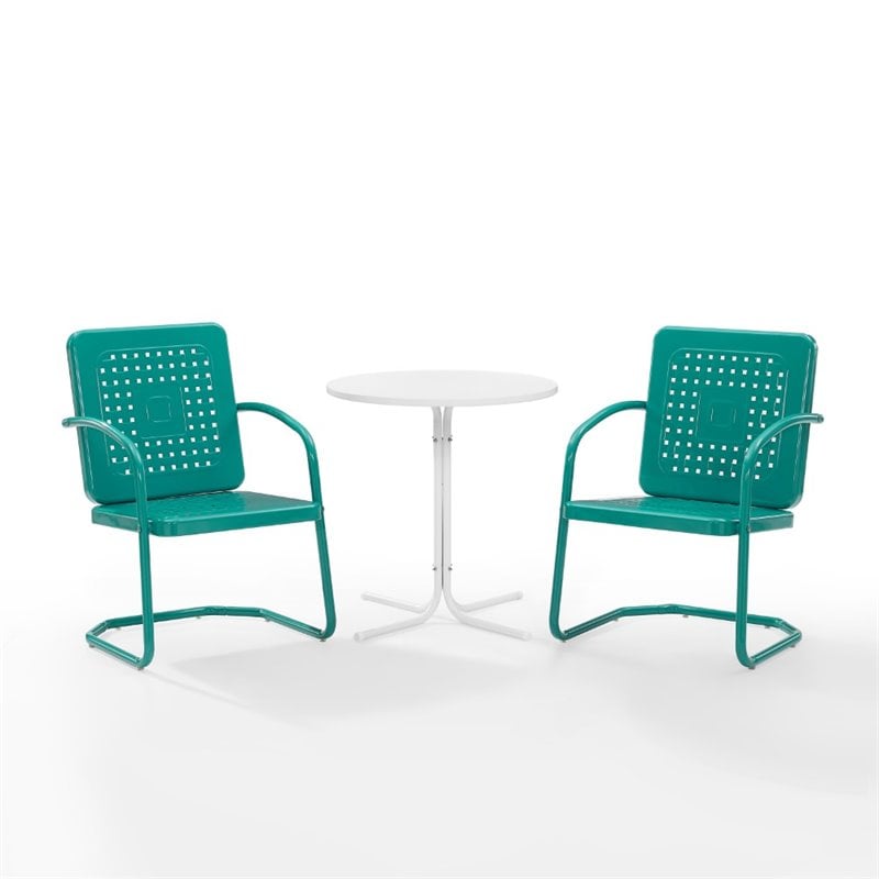 Bowery Hill 3 Piece Metal Outdoor Bistro Set in Turquoise Gloss