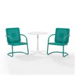 Bowery Hill 3 Piece Metal Outdoor Bistro Set in Turquoise Gloss