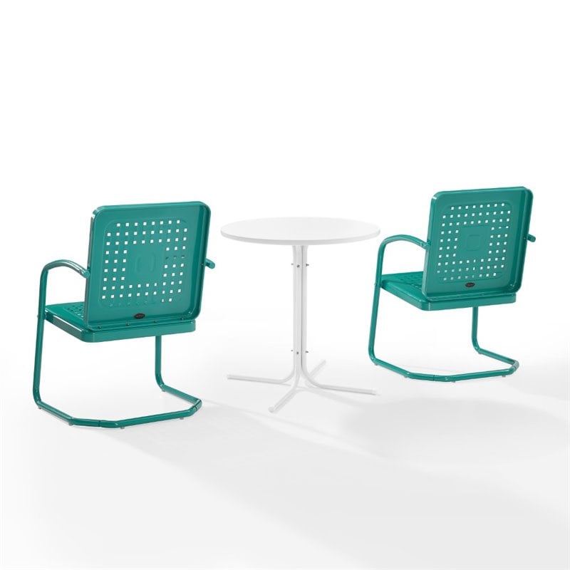Bowery Hill 3 Piece Metal Outdoor Bistro Set in Turquoise Gloss