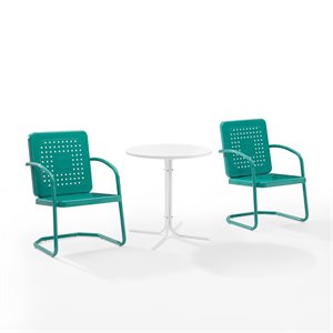 Bowery Hill 3 Piece Metal Outdoor Bistro Set in Turquoise Gloss