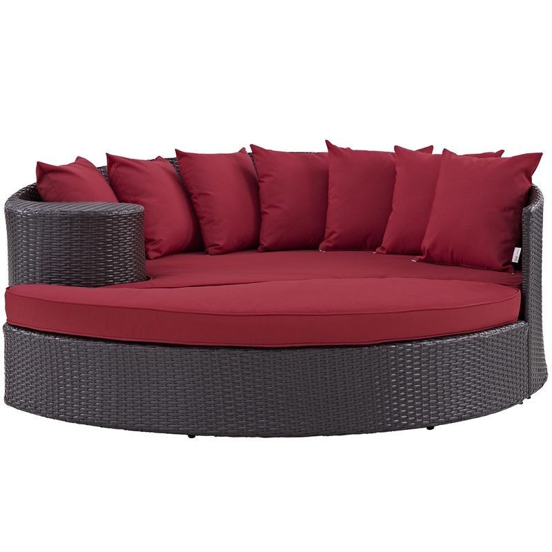 Bowery Hill Aluminum and Rattan Patio Daybed in Espresso/Red
