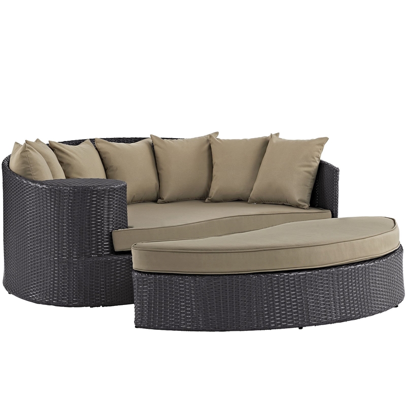 Bowery Hill Aluminum and Rattan Patio Daybed in Espresso/Mocha