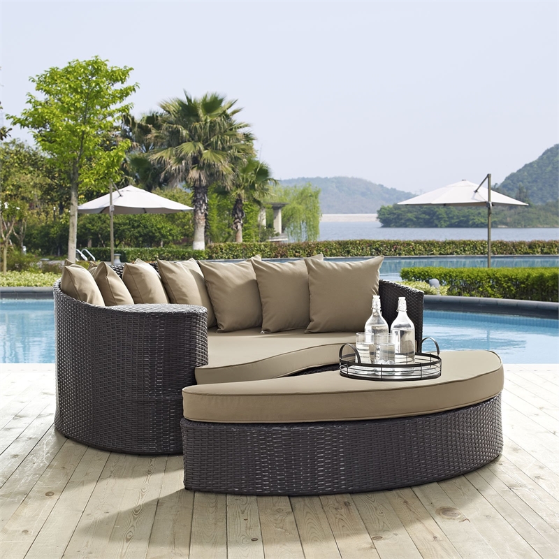 Bowery Hill Aluminum and Rattan Patio Daybed in Espresso/Mocha