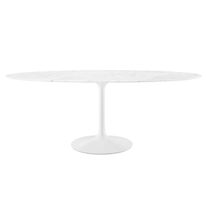 Bowery Hill 47&quot x 78&quot Oval Modern Artificial Marble Dining Table in White