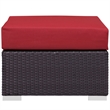 Bowery Hill Square Fabric and Rattan Patio Ottoman in Espresso/Red