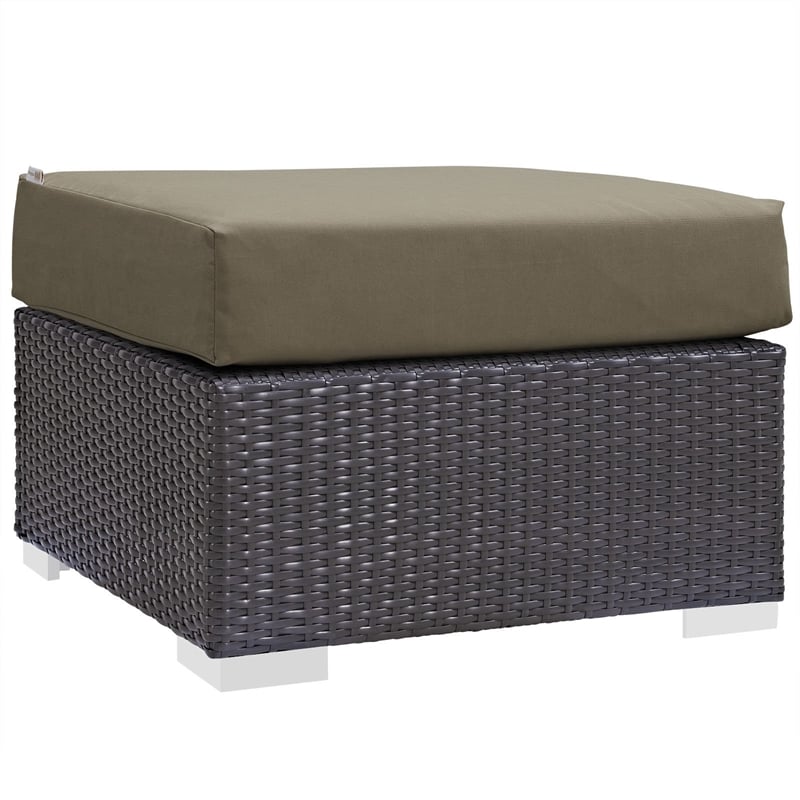 Bowery Hill Square Fabric and Rattan Patio Ottoman in Espresso/Mocha