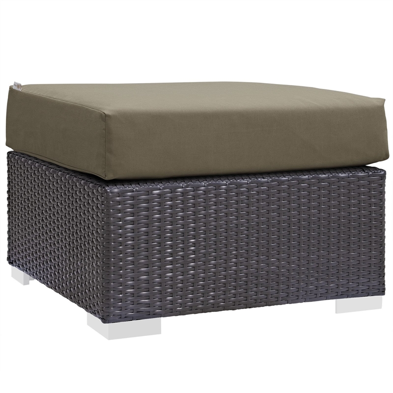 Bowery Hill Square Fabric and Rattan Patio Ottoman in Espresso/Mocha