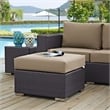 Bowery Hill Square Fabric and Rattan Patio Ottoman in Espresso/Mocha