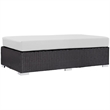 Bowery Hill Rectangle Fabric Rattan Patio Ottoman in Espresso/White
