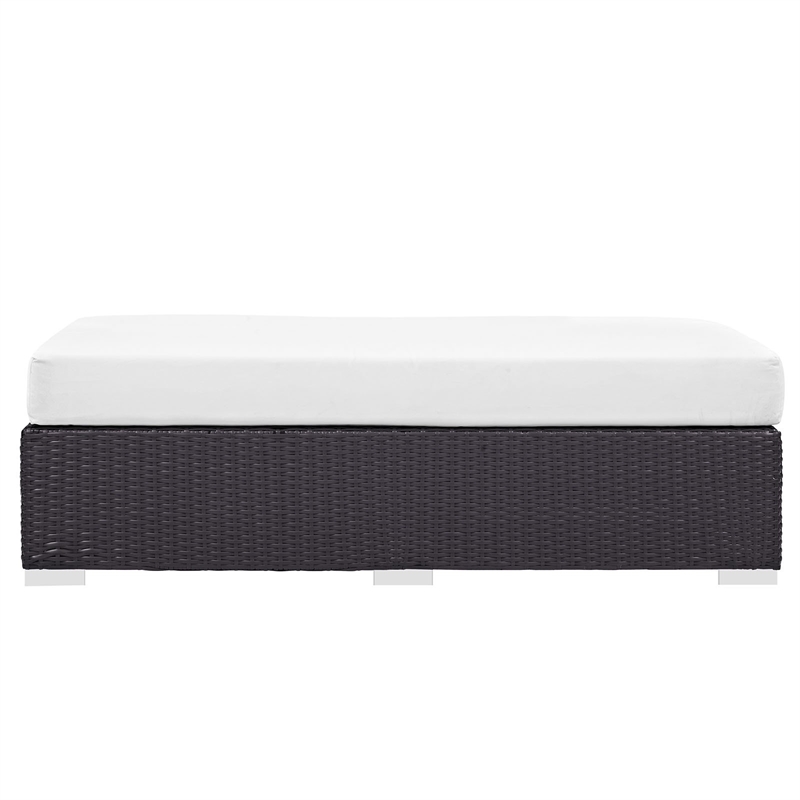 Bowery Hill Rectangle Fabric Rattan Patio Ottoman in Espresso/White