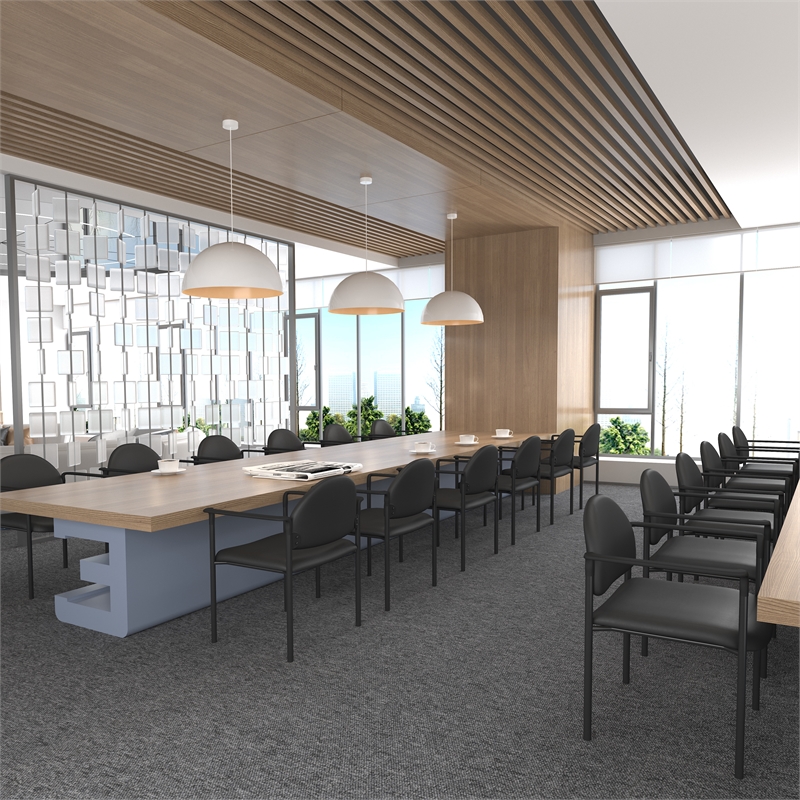 Bowery Hill Fabric Upholstered Stackable Guest Chair in Black