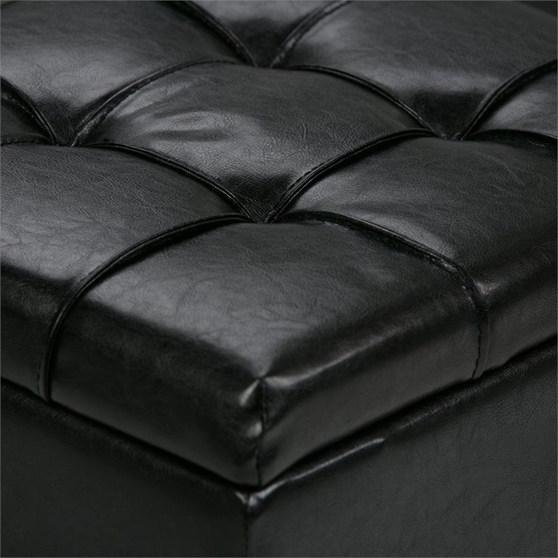 Bowery Hill Contemporary Faux Leather 3 Piece Storage Ottoman in Black