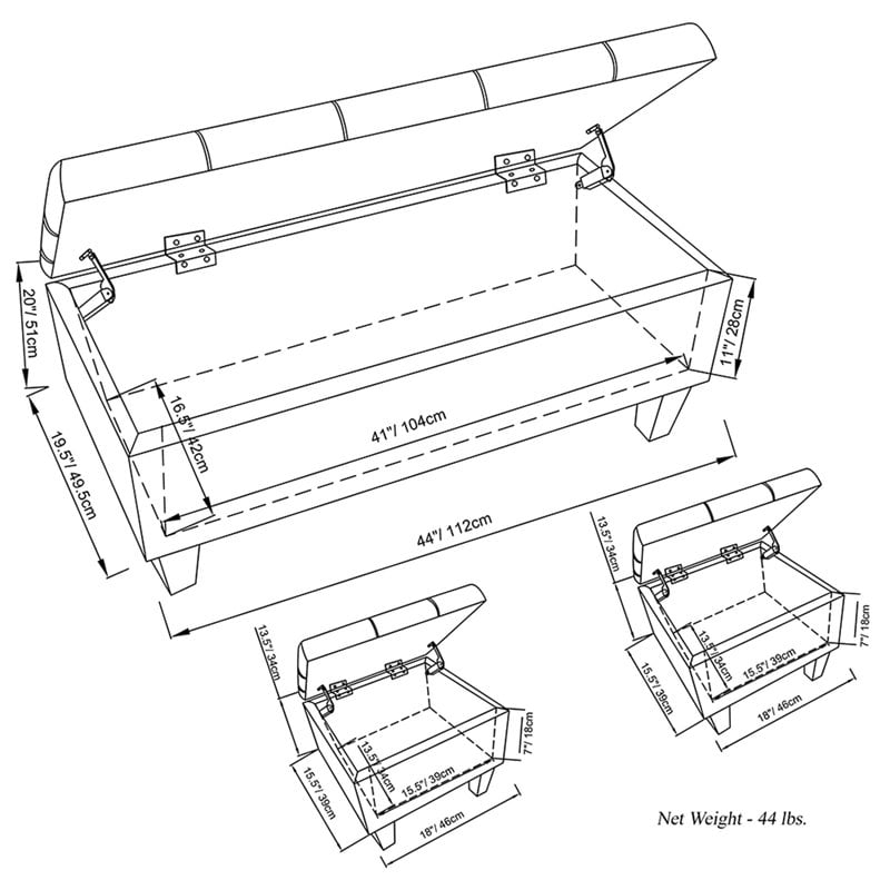 Bowery Hill Contemporary Faux Leather 3 Piece Storage Ottoman in Black