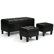Bowery Hill Contemporary Faux Leather 3 Piece Storage Ottoman in Black