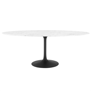 Bowery Hill 78&quot Oval Modern Artificial Marble Dining Table in Black/White