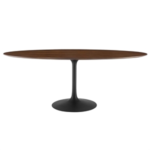 Bowery Hill 78&quot Oval Veneer and MDF Dining Table in Black/Walnut