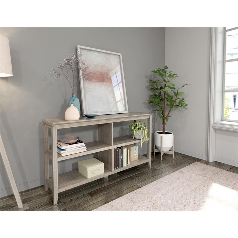 Bowery Hill 2-tier Low Traditional Wooden Bookcase in Washed Gray