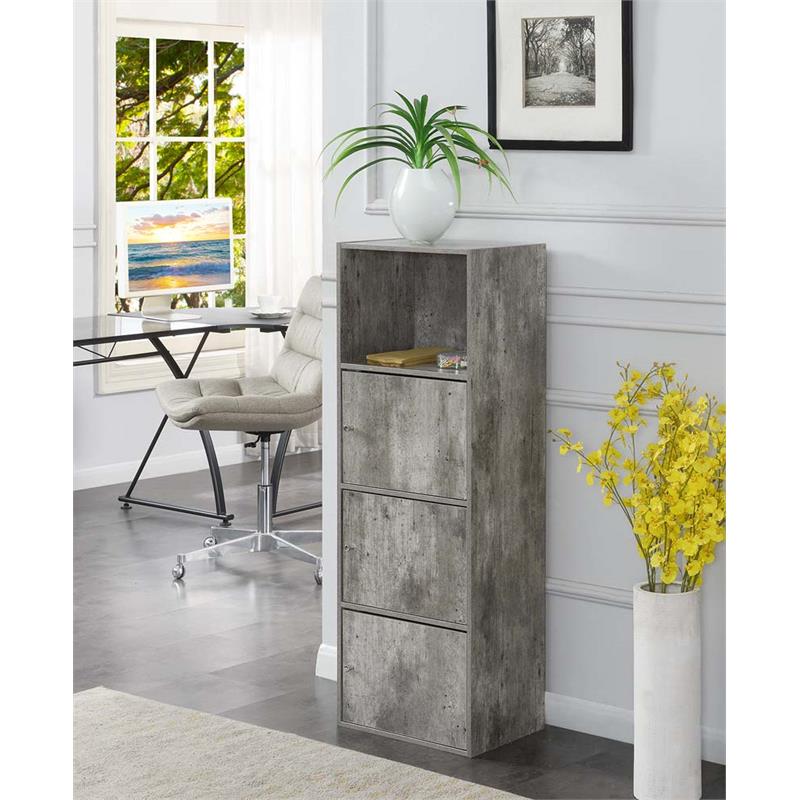 Bowery Hill Extra Storage 3 Door Cabinet in Gray Faux Birch Wood Finish