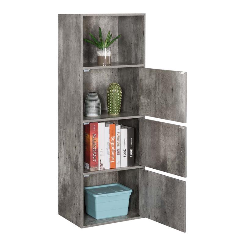Bowery Hill Extra Storage 3 Door Cabinet in Gray Faux Birch Wood Finish
