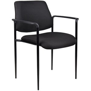 Bowery Hill Square Back Diamond Fabric Stackable Guest Chair in Black