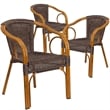 Bowery Hill Rattan Patio Dining Arm Chair in Dark Brown (Set of 3)