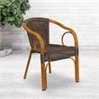 Bowery Hill Rattan Patio Dining Arm Chair in Dark Brown (Set of 3)
