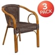 Bowery Hill Rattan Patio Dining Arm Chair in Dark Brown (Set of 3)