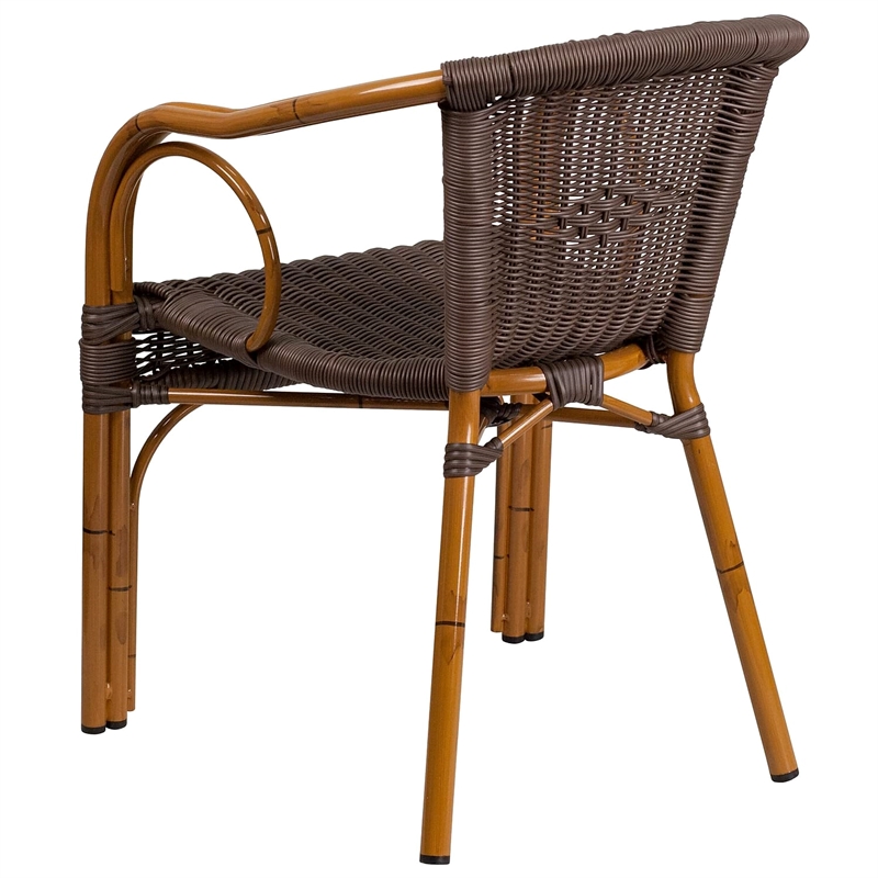 Bowery Hill Rattan Patio Dining Arm Chair in Dark Brown (Set of 3)